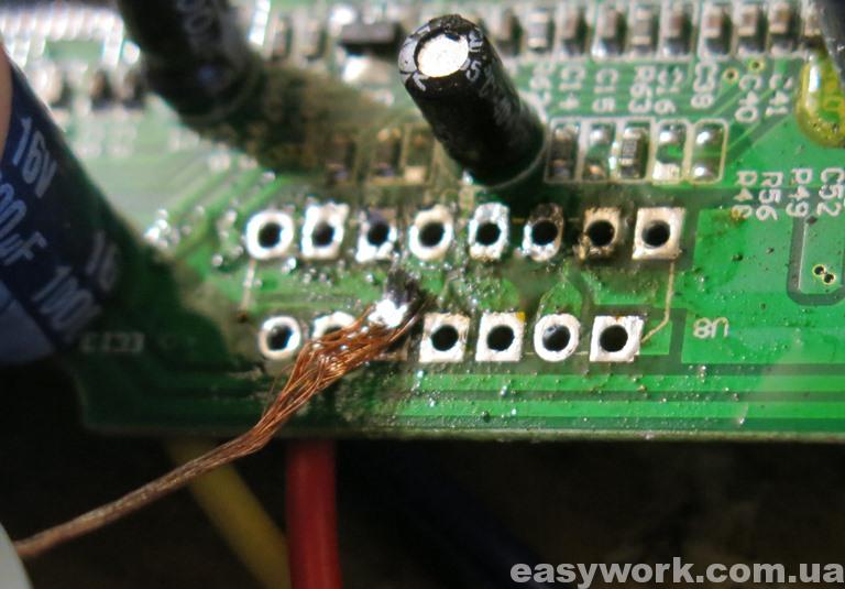 Очистка платы от олова оплеткой