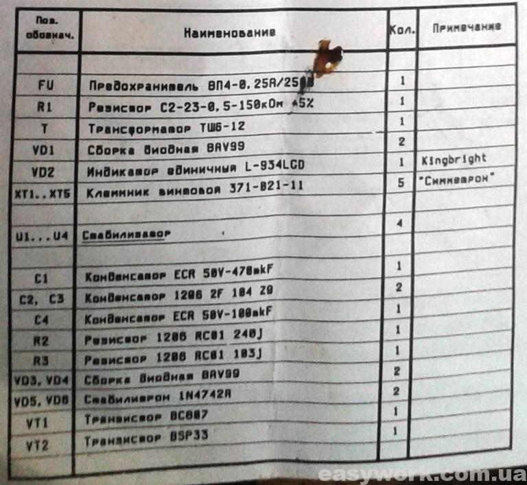 Перечень элементов