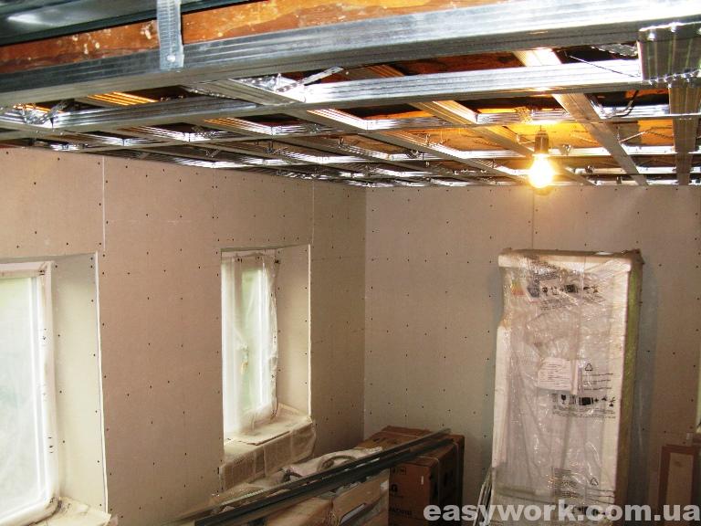Обшивка стен и потолка гипсокартоном в гостиной (фото 2)