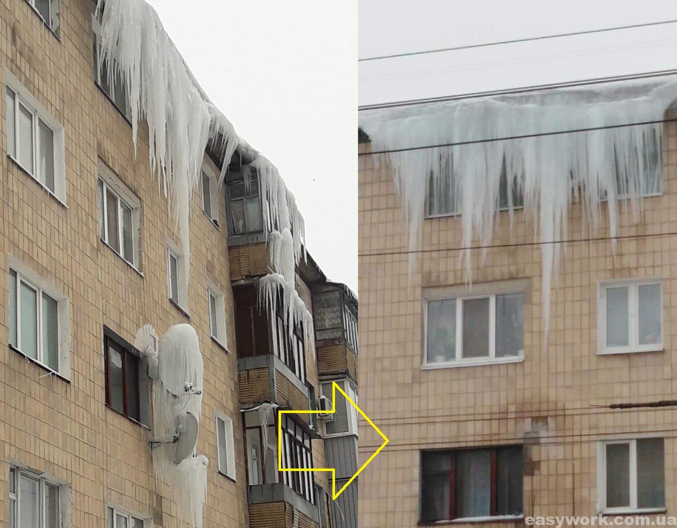 Сломанная спутниковая тарелка под тяжестью льда