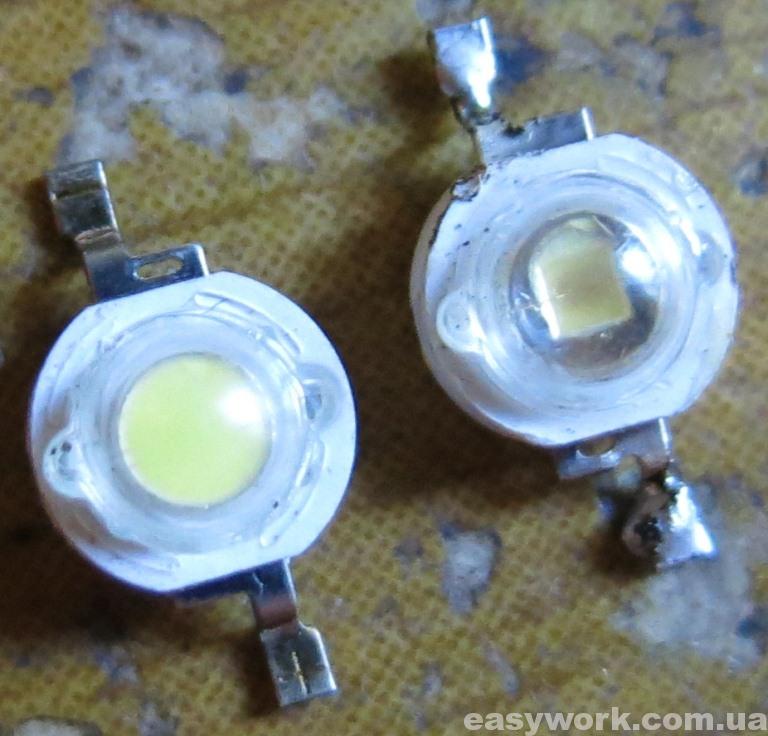 Исправный и сгоревший светодиоды