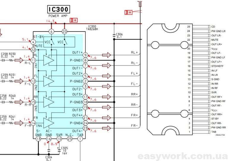 Распиновка УНЧ TA8268HS