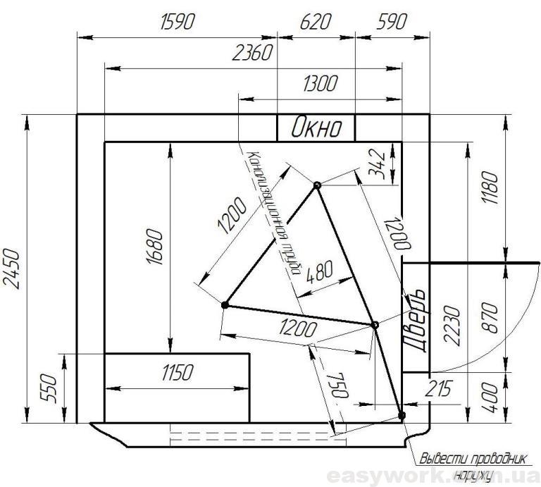 Расположение заземлителя в помещении (чертеж)