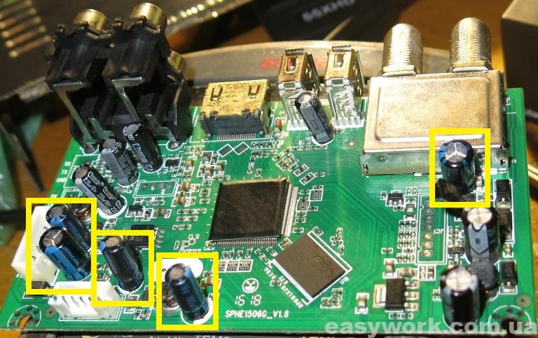 Замененные конденсаторы на центральной плате