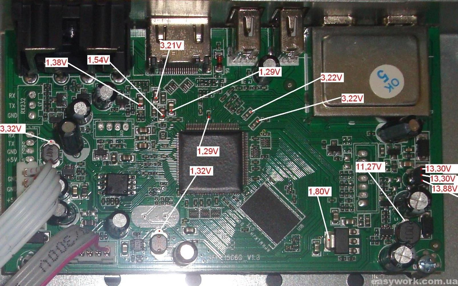Распределение напряжений на плате тюнера 55X HD