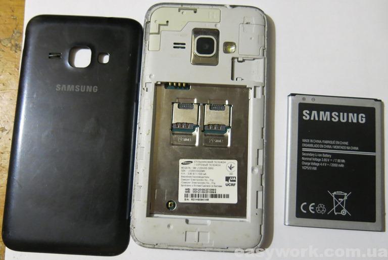 Телефон Samsung Galaxy J1 2016 J120H в разобранном виде