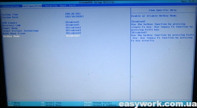 Опция HotKey Mode в BIOS