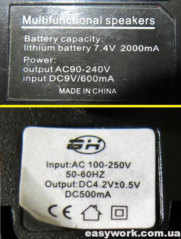 Маркировка устройства и блока питания